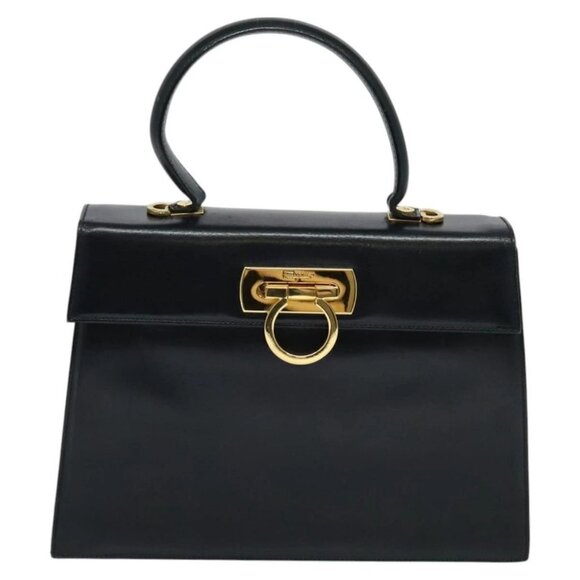 Salvatore Ferragamo Gancini Hand Bag Leather 2way Black Gold - Picture 10 of 16